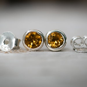 Citrine Stud Earrings 6mm stone - Citrine and Sterling Silver 6mm stud - 6mm Citrine Earrings - Sterling Silver Stud Earrings - Citrine