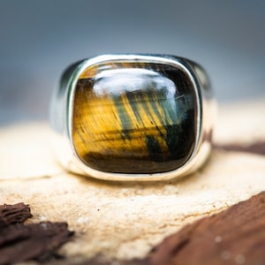 Hawk&#39;s Eye Ring 9 - Large Hawk&#39;s Eye Ring 9 - Mens Ring - Unisex Ring - Hawk&#39;s Eye Jewelry - Sterling Silver Hawk&#39;s Eye Ring Size 9 Hawk Eye