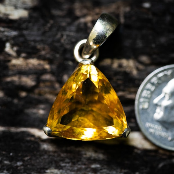 Citrine Pendant - Citrine Necklace - Faceted Citrine Pendant - November birthstone - Triangle Citrine pendant - Gorgeous Cut Citrine Pendant