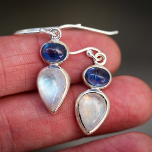 Kyanite Rainbow Moonstone Earrings - Kyanite Rainbow Moonstone Dangle Earrings - Kyanite Rainbow Moonstone Earrings Sterling Silver Kyanite