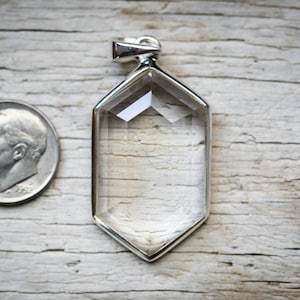 Crystal Hexagon pendant - Clear Quartz long Hexagon pendant - Crystal Pendant - Elongated Hexagon Pendant Necklace Crystal Quartz pendant