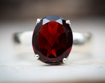 Garnet Ring Size 8 - Almandine Garnet & Sterling Silver Ring - Red Garnet Ring - Garnet Jewelry - January Birthstone - Almandine Garnet 8