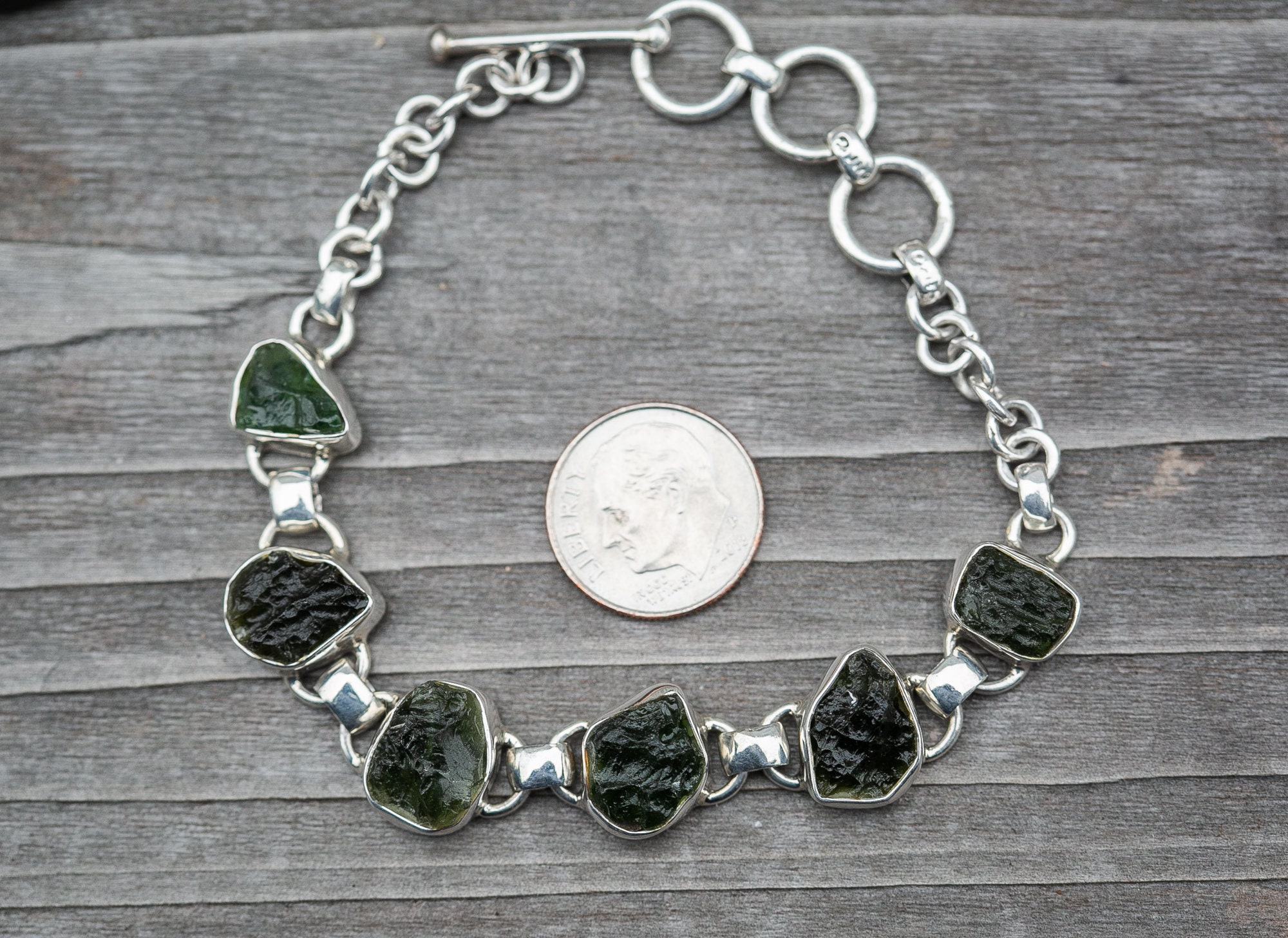 Raw Moldavite Bracelet: Sterling Silver, Czech Meteorite Gemstone