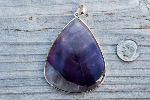 Amethyst Cabochon Pendant - Bicolor Amethyst Quartz Pendant set in Sterling Silver - Bicolor Amethyst Pendant - Bicolor Amethyst Pendant