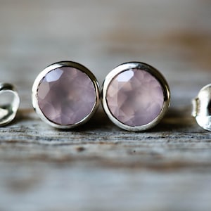 Rose Quartz Stud Earrings: 8mm Sterling Silver Gemstone