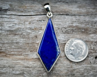 Lapis Lazuli Pendant: Sterling Silver Gemstone Necklace (41mm x 19mm)