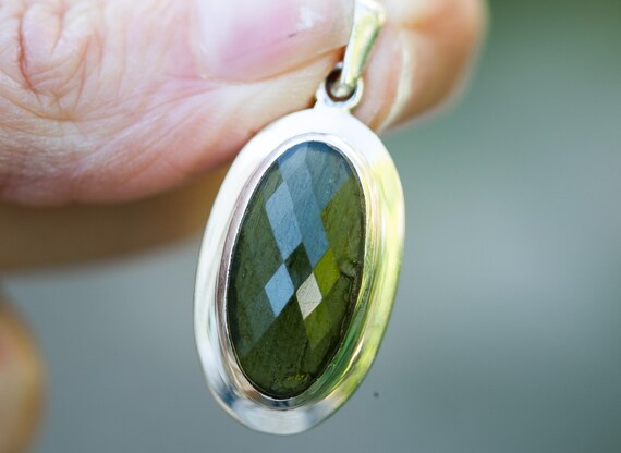 Moldavite Pendant Sterling Silver Faceted Moldavite Pendant Large