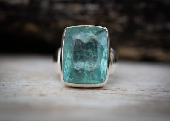 Aquamarine Ring 9 Blue Green Aquamarine Ring Size 9 Genuine Aquamarine and Sterling Silver Ring Aquamarine Ring 9 Blue Green Etsy