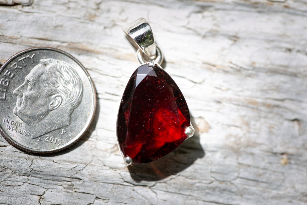 Garnet Pendant Garnet & Sterling Silver Pendant Red Garnet Necklace ...