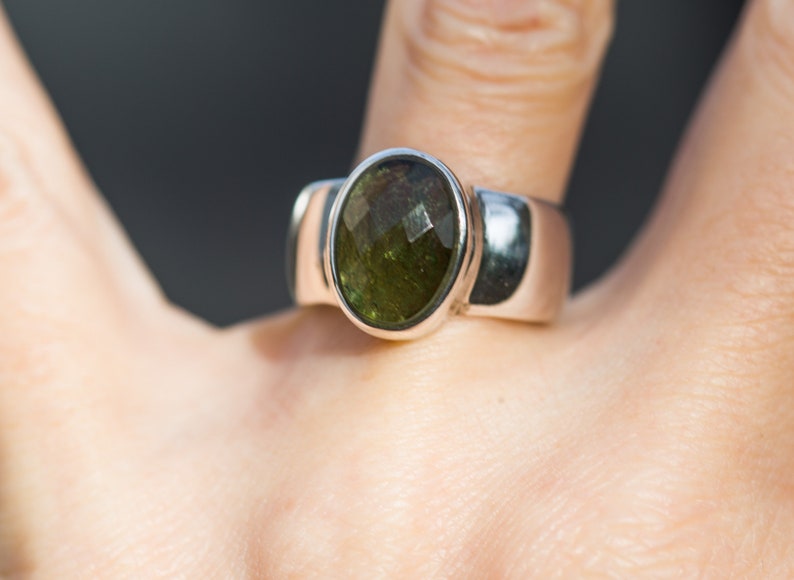 Moldavite Ring size 8 Moldavite Ring 8 Moldavite Ring Size 8 Checkerboard cut Moldavite Half Raw Half Checkerboard Cut Ring size 8