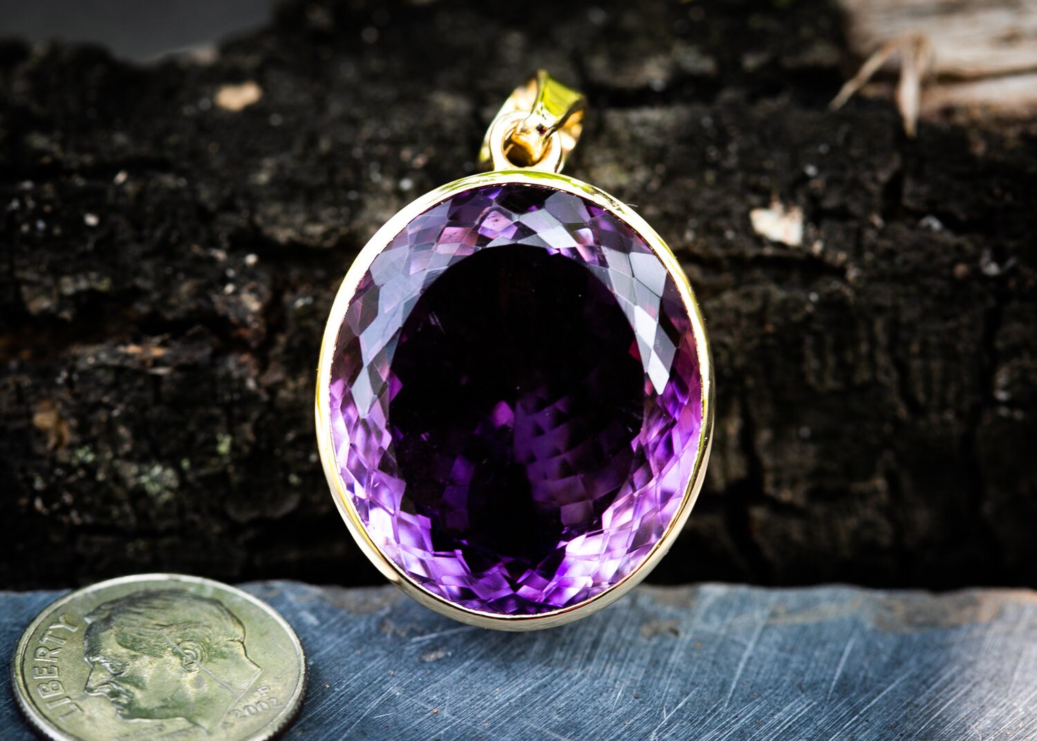 Large Amethyst 18k Gold Pendant