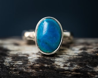 Blue Peruvian Opal Ring: Natural Gemstone, Sterling Silver (Size 7.5)