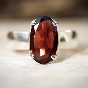 Garnet Ring Size 7.5 - Almandine Garnet & Sterling Silver Ring - Red Garnet Ring - Garnet Jewelry -January Birthstone - Almandine Garnet 7.5