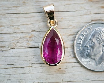 Rubellite Tourmaline 14k Gold Pendant Rubellite Tourmaline Necklace - Tourmaline Pendant - Pink Tourmaline - 14k Gold Rubellite