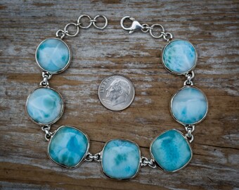 Pulsera de larimar azul y plata de ley - 8,5 pulgadas