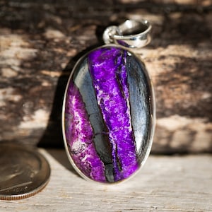 Sugilite pendant - Sugilite and Hematite Pendant - Gorgeous Purple Sugilite Jewelry - Sugilite Silver Pendant - Sugilite Manganese necklace