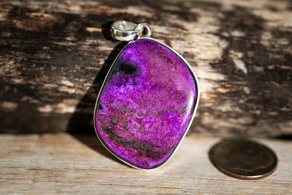 Purple Sugilite Pendant - Sterling Silver Gemstone Necklace (36mm)