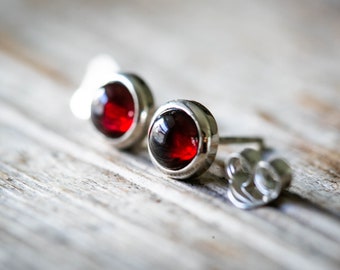 Almandine Garnet Sterling Silver Stud Earrings - 6mm