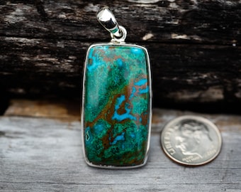 Chrysocolla Shattuckite Pendant – Sterling Silver Gemstone Necklace