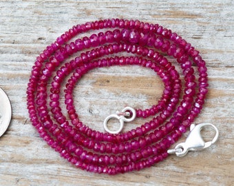 Micro Faceted African Ruby Necklace – Sterling Silver, July Birthstone