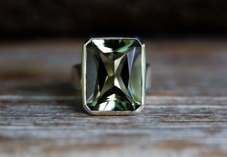 Green Quartz Ring 7-8 Prasiolite Ring Green Quartz Ring Size 7-8 Prince Cut Green Amethyst Ring Green Amethyst Ring