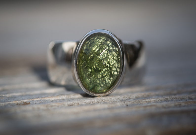 Moldavite Ring size 8 Moldavite Ring 8 Moldavite Ring Size 8 Checkerboard cut Moldavite Half Raw Half Checkerboard Cut Ring size 8