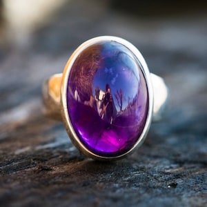 Amethyst Cabochon Sterling Silver Ring - February Birthstone