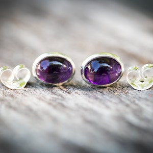 Amethyst Earrings - February birthstone studs - Amethyst Cabochon Posts - Amethyst earrings - Sterling Silver - Amethyst Studs - Amethyst