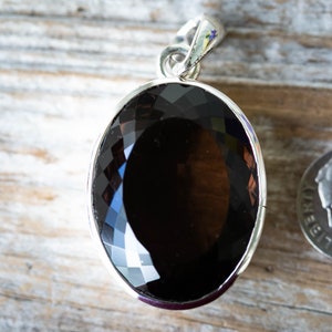 Large Oval Smoky Quartz Pendant - Sterling Silver Necklace image 1