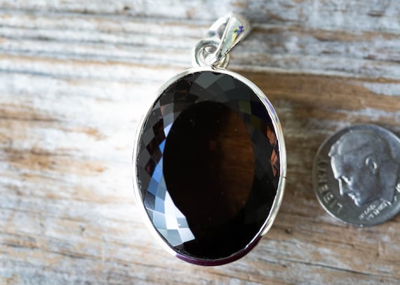Large Oval Smoky Quartz Pendant - Sterling Silver Necklace
