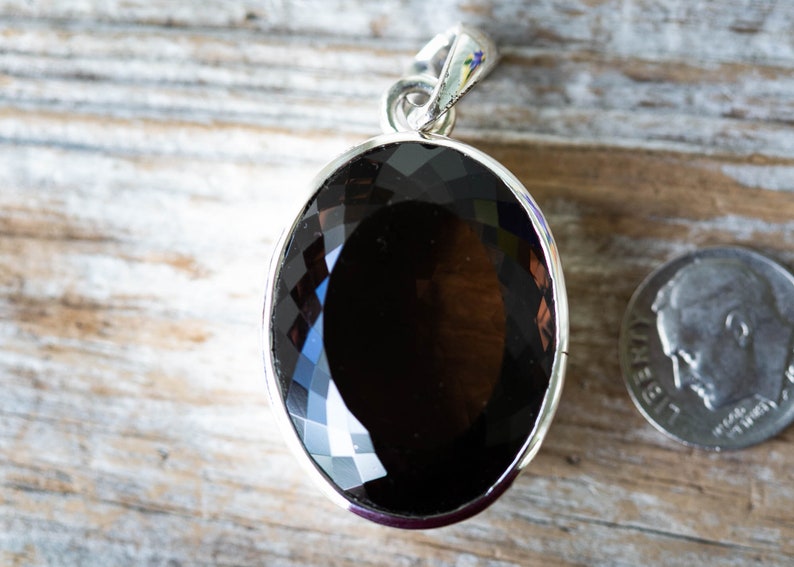 Large Oval Smoky Quartz Pendant - Sterling Silver Necklace image 1
