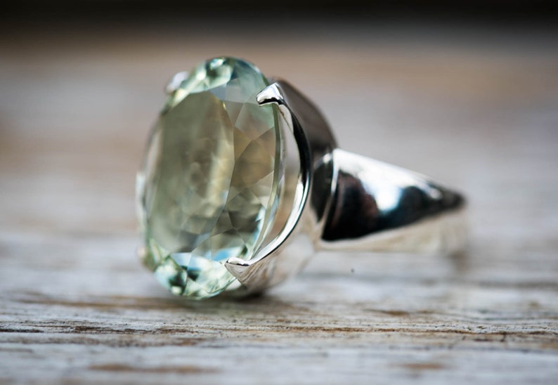 Oval Cut Ring Green Quartz Ring 8 Green Quartz Ring Size 8 Green Amethyst Ring Oval Green Amethyst Ring Prasiolite Ring