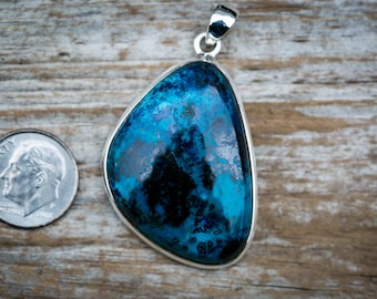 Shattuckite Pendant - Shattuckite Necklace - Shattuckite and Sterling Silver Pendant - Shattuckite Silver Jewelry - Healing stone pendant