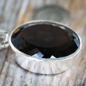 Large Oval Smoky Quartz Pendant - Sterling Silver Necklace image 5