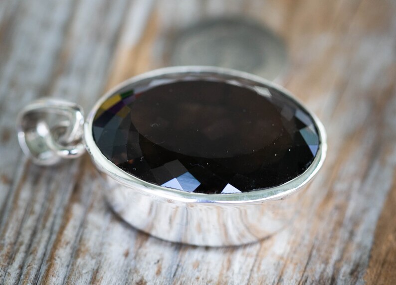 Large Oval Smoky Quartz Pendant - Sterling Silver Necklace image 5