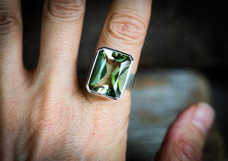 Green Quartz Ring 7-8 Prasiolite Ring Green Quartz Ring Size 7-8 Prince Cut Green Amethyst Ring Green Amethyst Ring