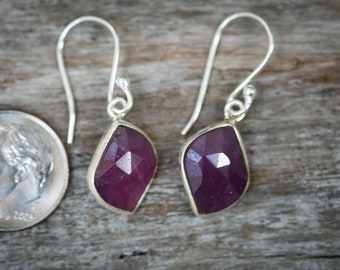Ruby Dangle Earrings: Faceted Purplish Pink, Sterling Silver