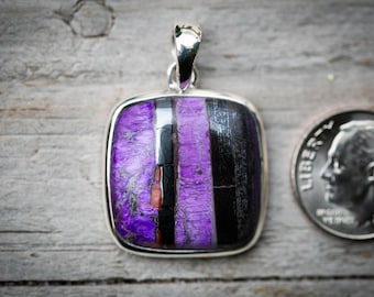 AA Striped Sugilite in Solid Sterling Silver Pendant: Purple Gemstone Necklace