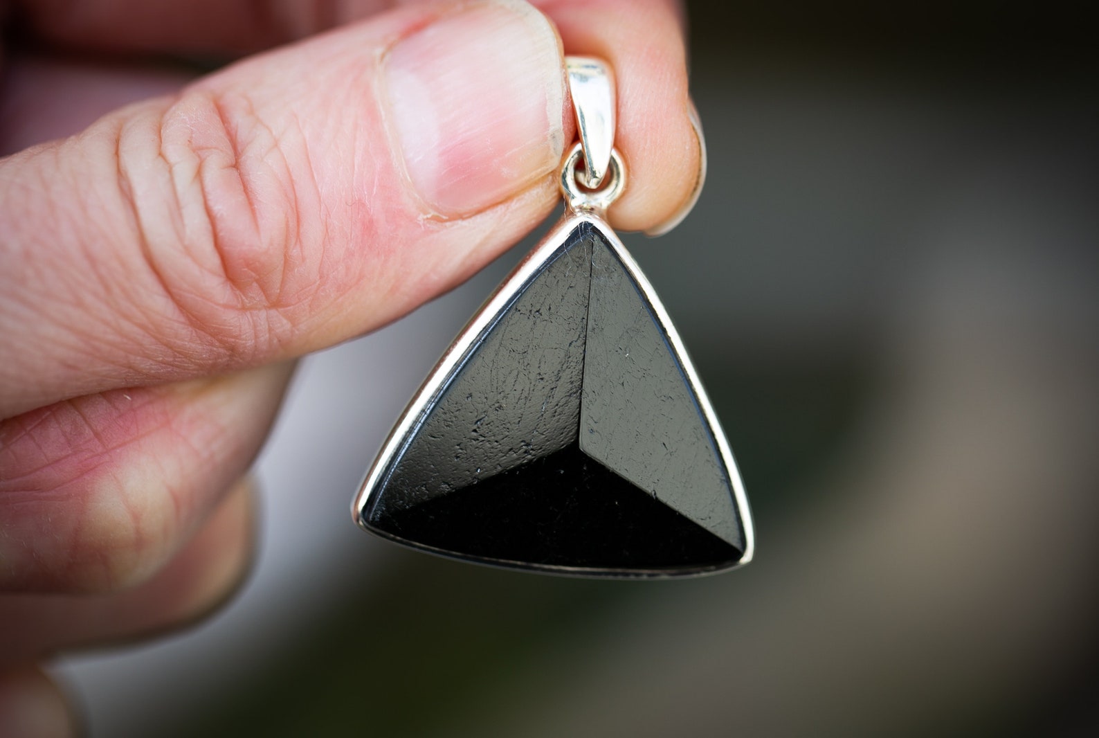 Black Tourmaline Triangle Pendant - 925 Sterling Silver Amulet - Etsy