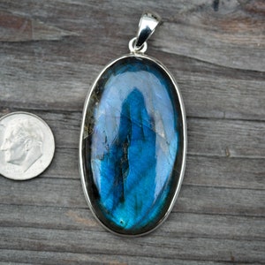 Labradorite pendant - Large Blue Fire Labradorite Necklace - Blue Labradorite Jewelry - Blue stunning Labradorite Sterling Silver Pendant