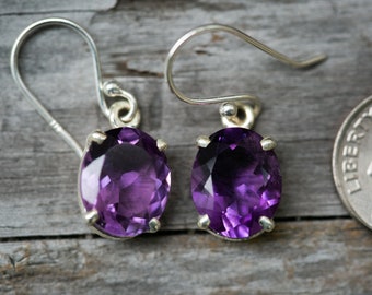 Amethyst Earrings - February birthstone earrings - Amethyst dangle earrings - Amethyst earrings - Sterling Silver - Amethyst Oval Earrings