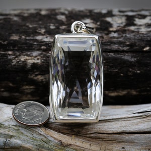 Clear Quartz Pendant - Large Clear Quartz Cut Pendant - Sterling Sliver Quartz - White Quartz Pendant - Pendant Clear Crystal Quartz White