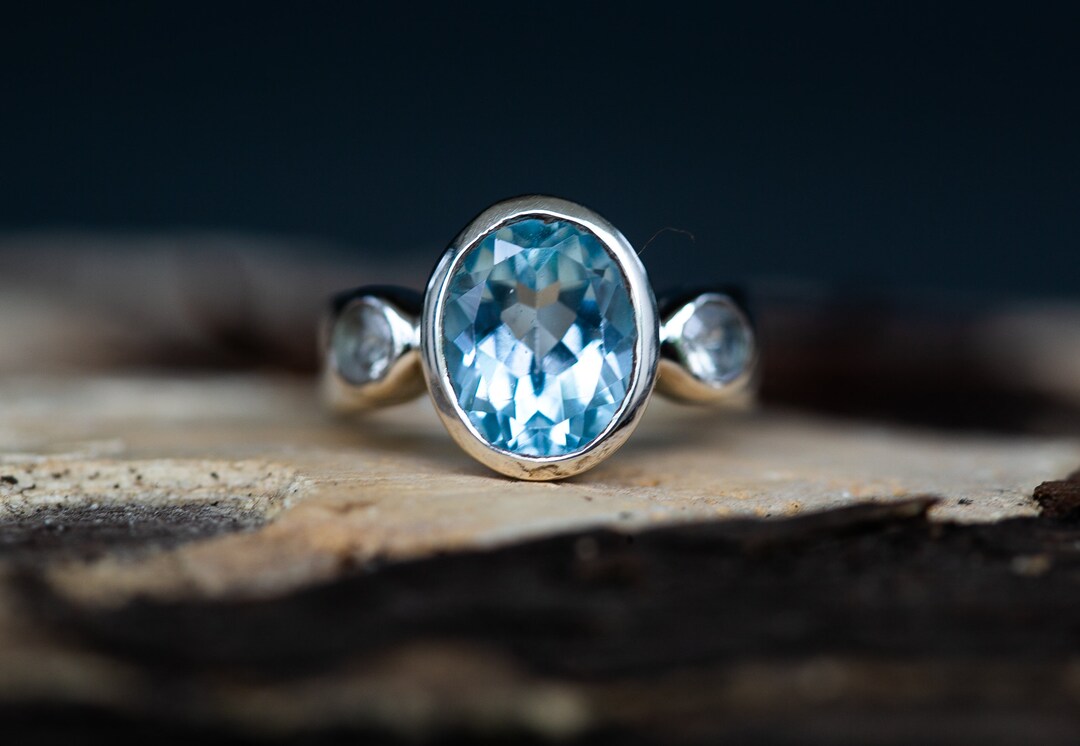 Aquamarine and Moonstone Ring Size Aquamarine Ring With Moonstone