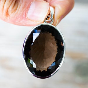 Large Oval Smoky Quartz Pendant - Sterling Silver Necklace image 7