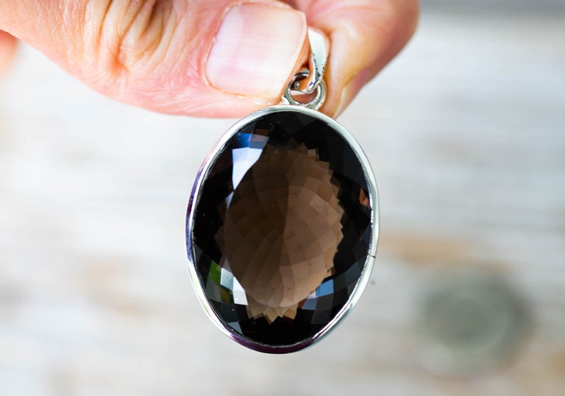 Large Oval Smoky Quartz Pendant - Sterling Silver Necklace image 7