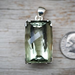 Green Quartz - Prasiolite Pendant, Green Amethyst, Checkerboard Cut Green Quartz Pendant -Prasiolite pendant -  Green Amethyst Pendant