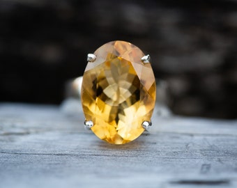 Oval Citrine Ring: 925 Sterling Silver November Birthstone (Size 6-8)