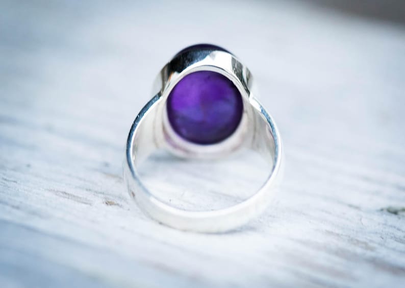 Amethyst Ring size 6-8.5 Purple Amethyst Amethyst Cabochon Sterling Silver Ring Size 6-8.5 Amethyst Ring February Birthstone