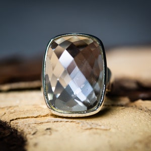 Crystal Quartz Ring size 6 - 8 - Clear Quartz Checkerboard Cut Ring - Crystal Ring - Large Clear Crystal Quartz  Ring Quartz Cystal