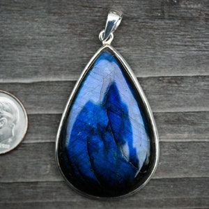 Labradorite pendant - Large Blue Fire Labradorite Necklace - Blue Labradorite Jewelry - Blue stunning Labradorite Sterling Silver Pendant